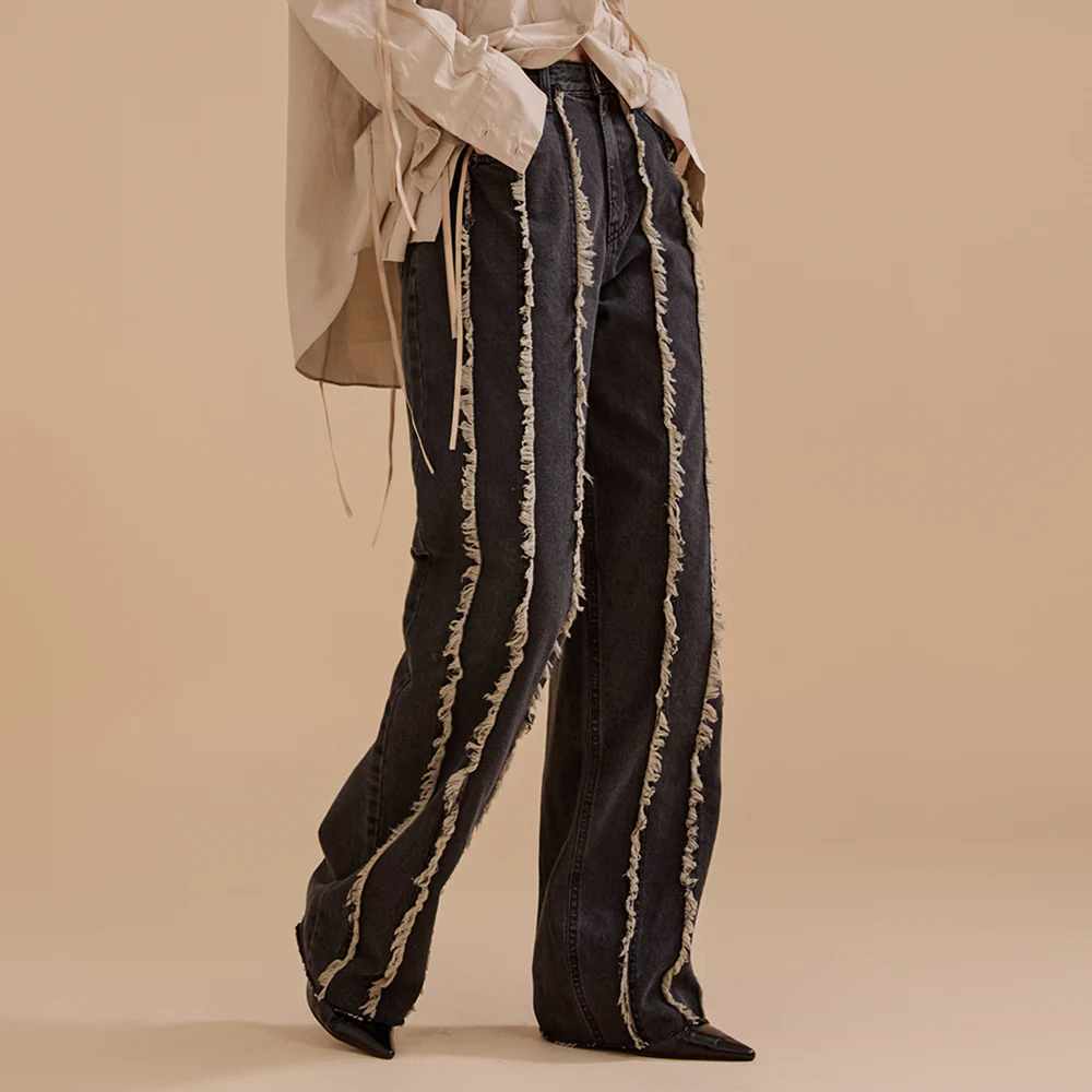 PJ471 Fringe Semi Baggy Jeans - Image 2