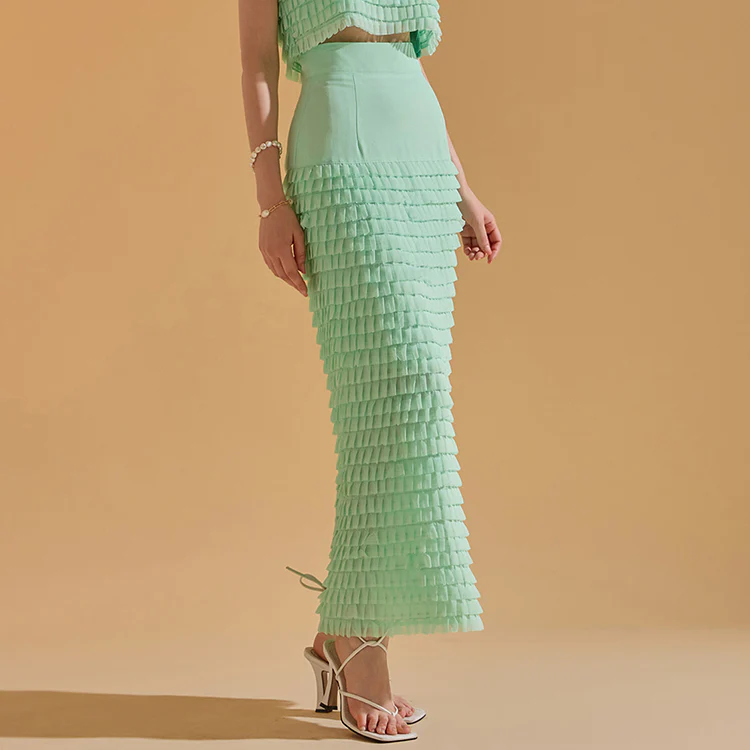 SK9205 Tiered Frill High Waist Long Skirt - Image 2