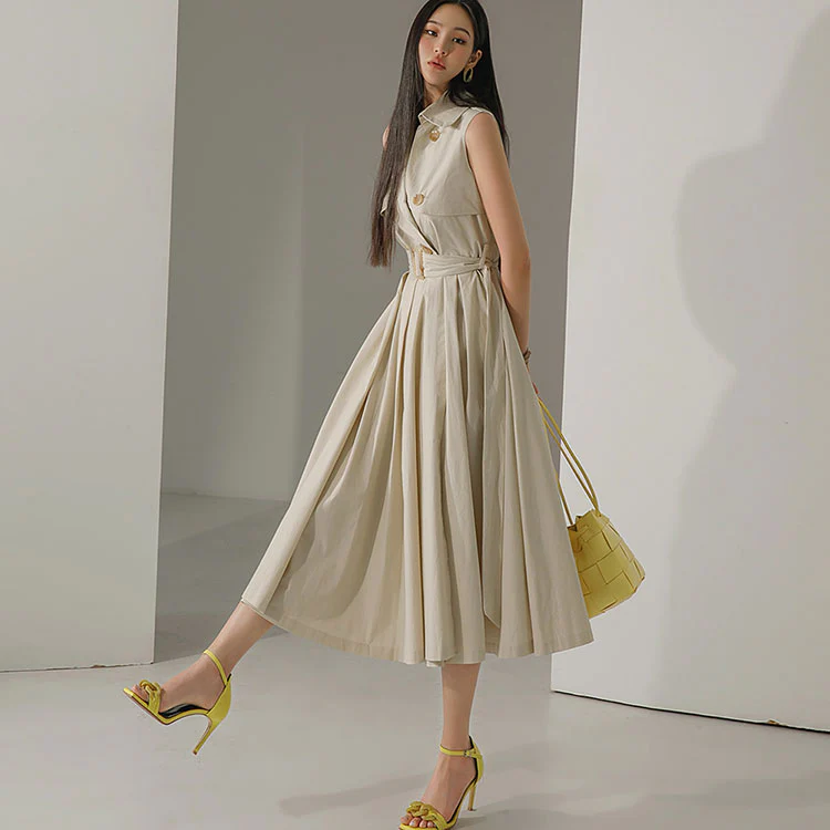 D3867 Sleeveless Trench Midi Dress (Belt set) - Image 2