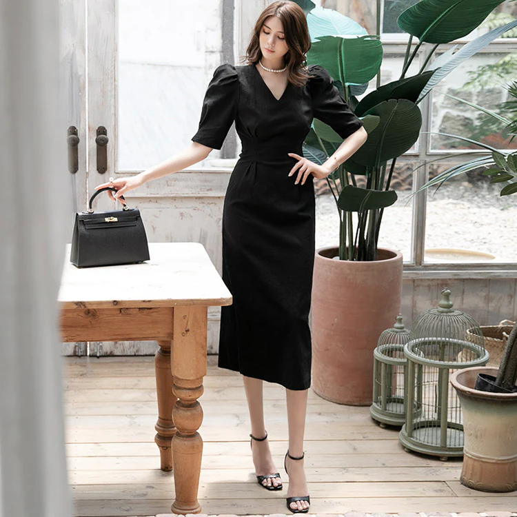 D4081 Linen Slim Midi Dress - Image 2
