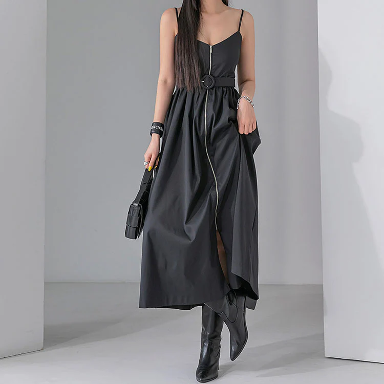 D4421 Zipper Dress with Belt - Image 2