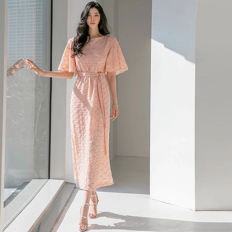 D4431 Tie Belt Long Dress - Image 2