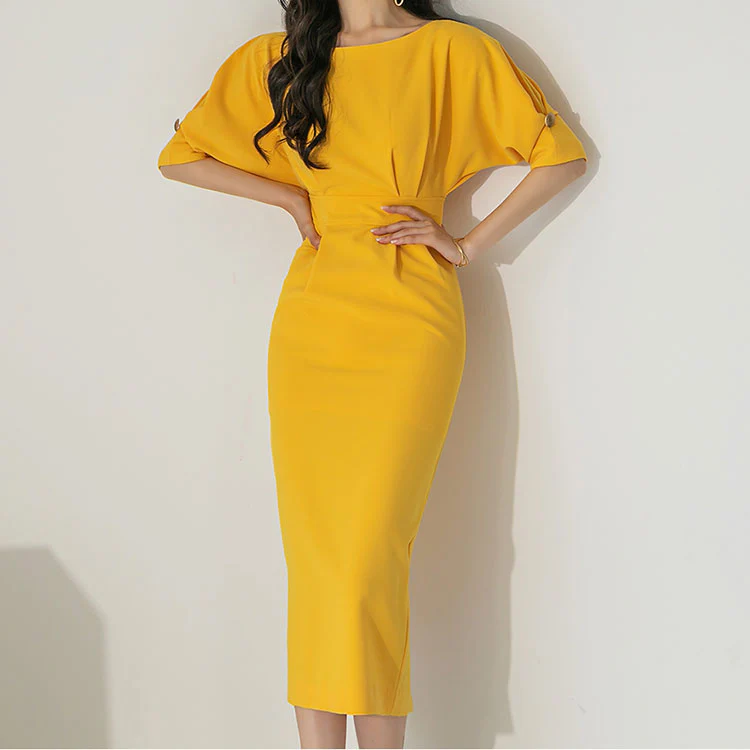 D4454 Two Tuck Slim Midi Dress - Image 2
