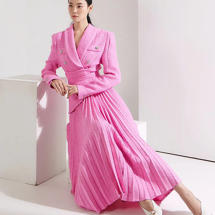 D4612 Belted Tweed Dress - Image 2