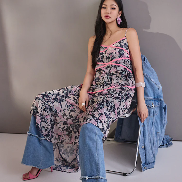 D4650 Printing Taping Sleeveless Dress - Image 2