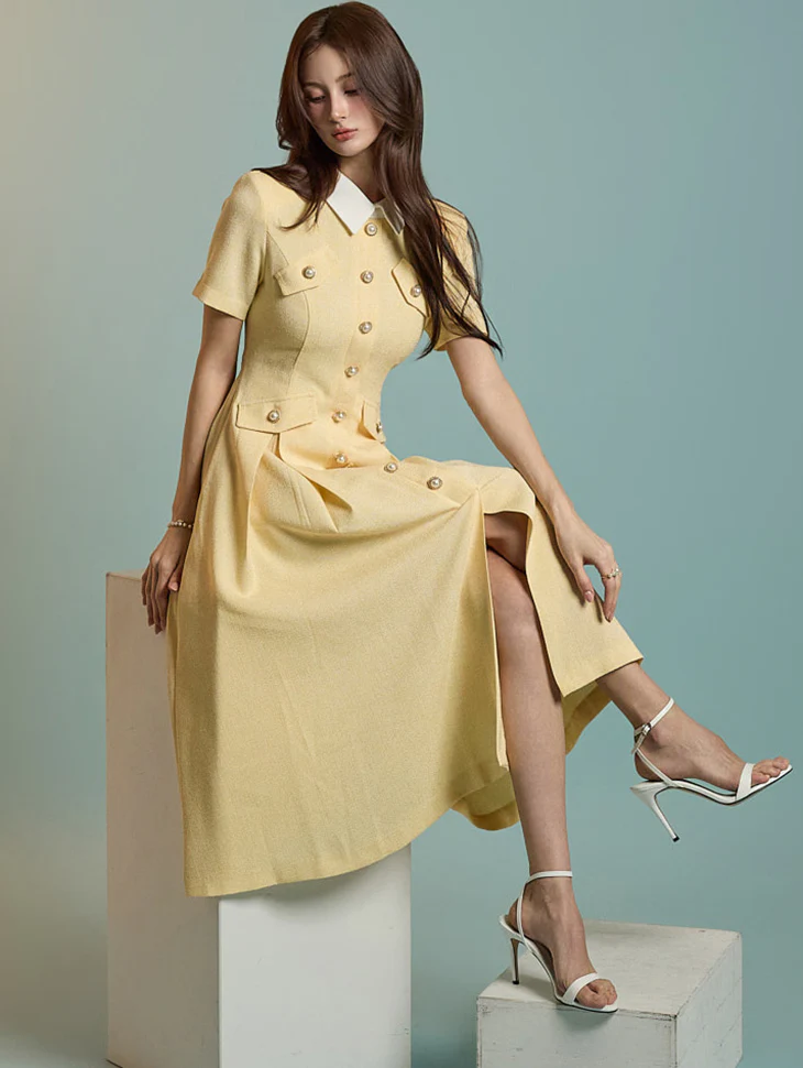 D4664 Tweed Collar Dress
