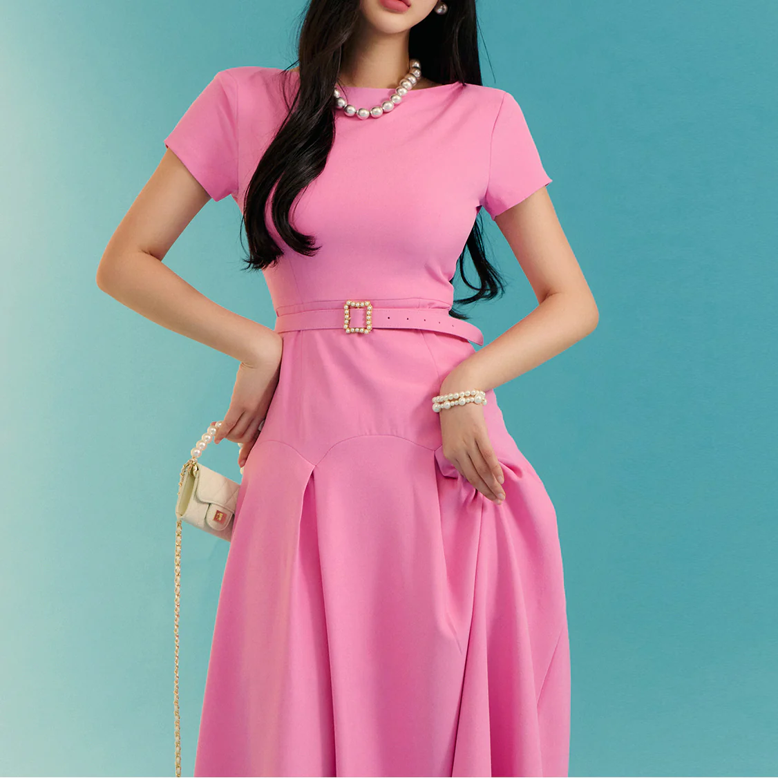 D4691 Short Sleeve Dress With Belt - Image 2