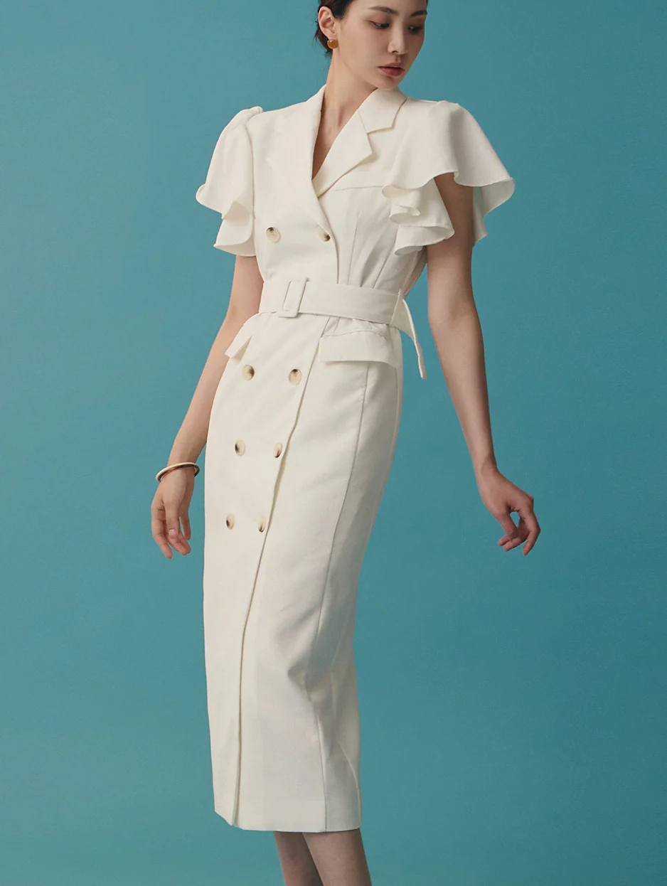 D4699 Frill Sleeve Dress with Belt