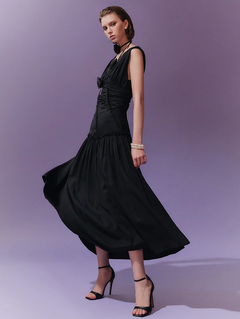 D4701 V-neck  Sleeveless  Dress(NECKLACE SET)