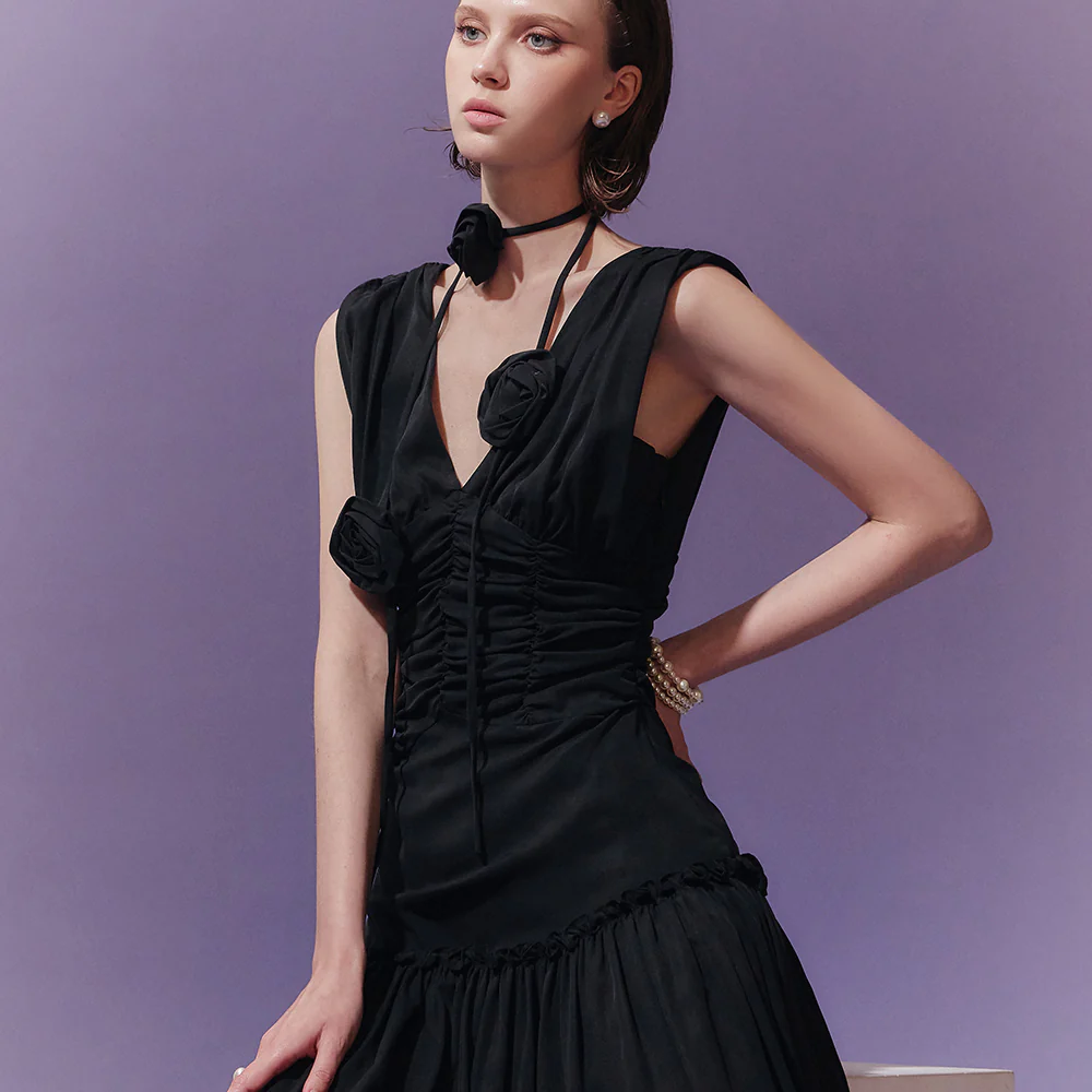 D4701 V-neck  Sleeveless  Dress(NECKLACE SET) - Image 2