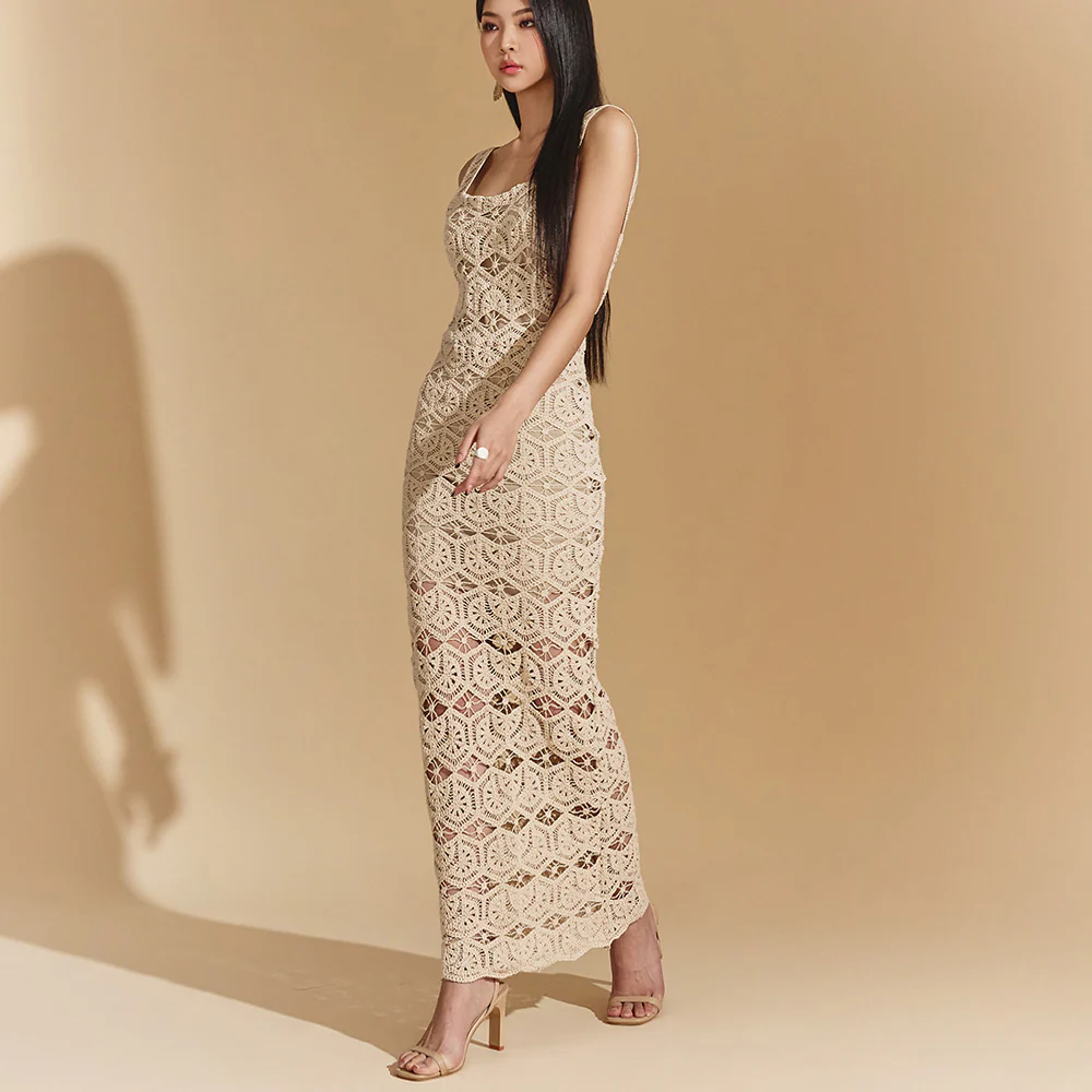 D4708 Sleeveless Lace Knit Long Dress - Image 2