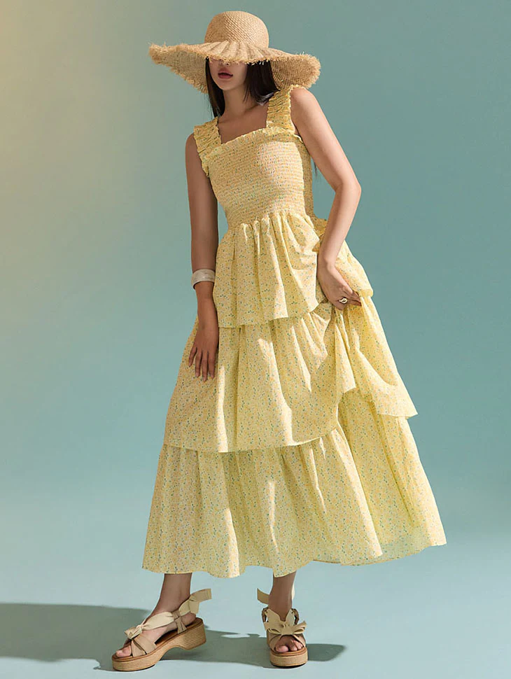 D4732 Floral Tiered Dress