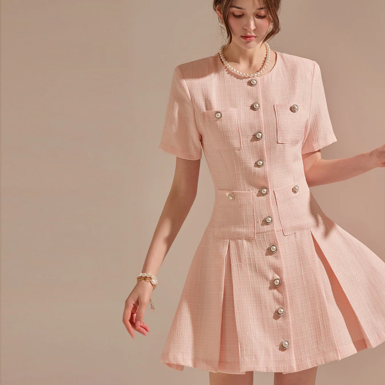 D4765 Tweed Mini Dress - Image 2