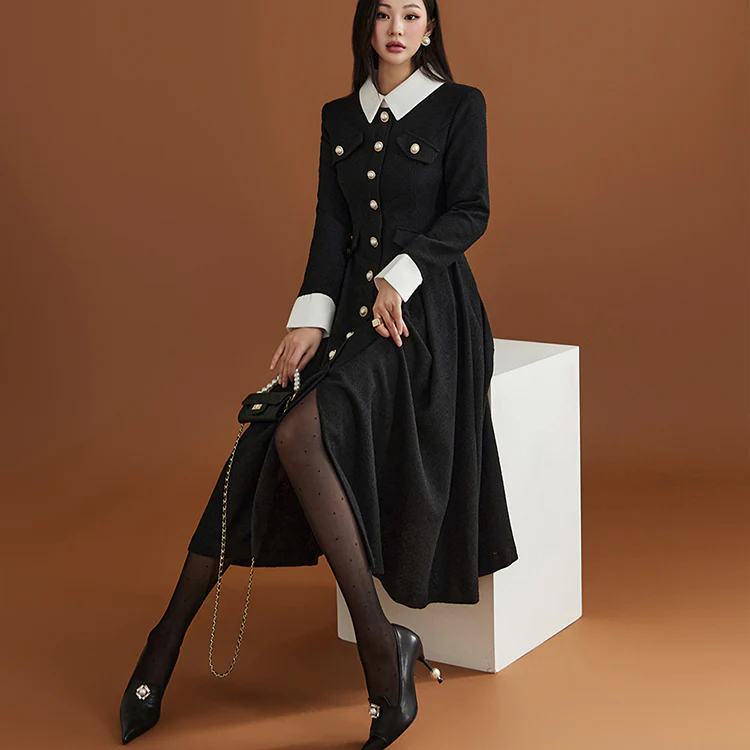 D4810 Tweed Collar Flare Dress - Image 2