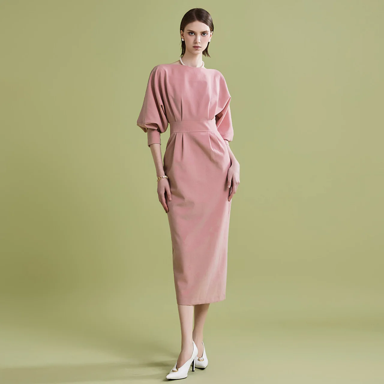 D4932 Boatneck Pintuck Dress - Image 2