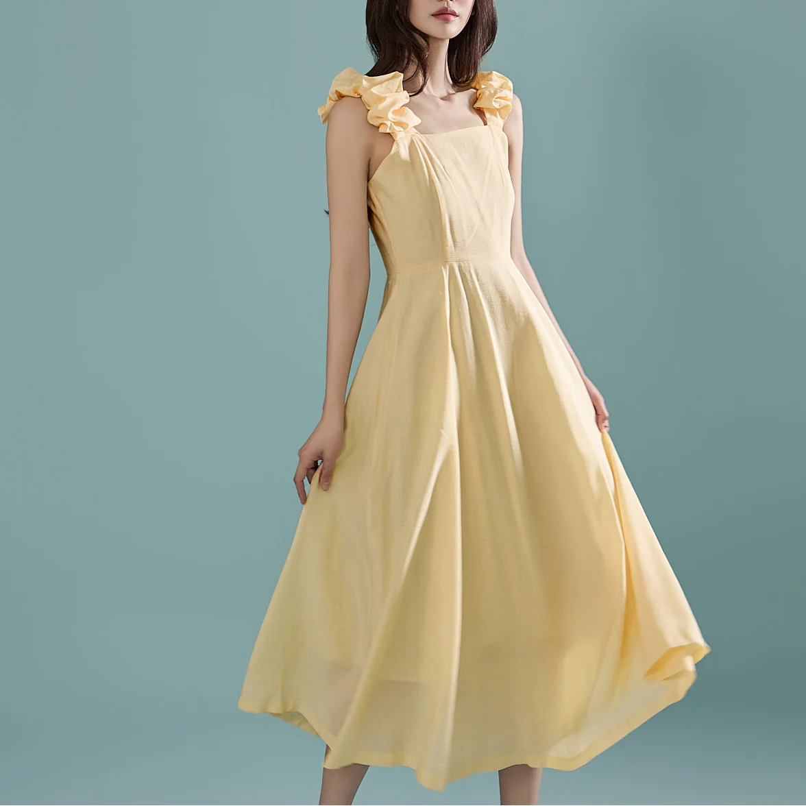 D4987 Shoulder Frill Dress - Image 2