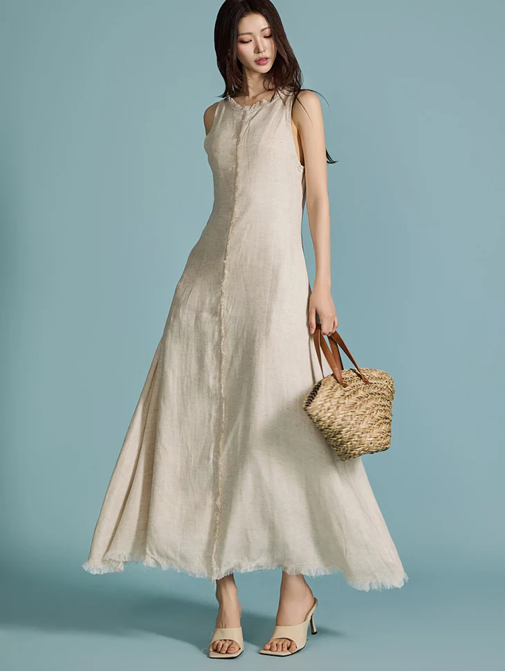 D5049 Fringe Linen Dress