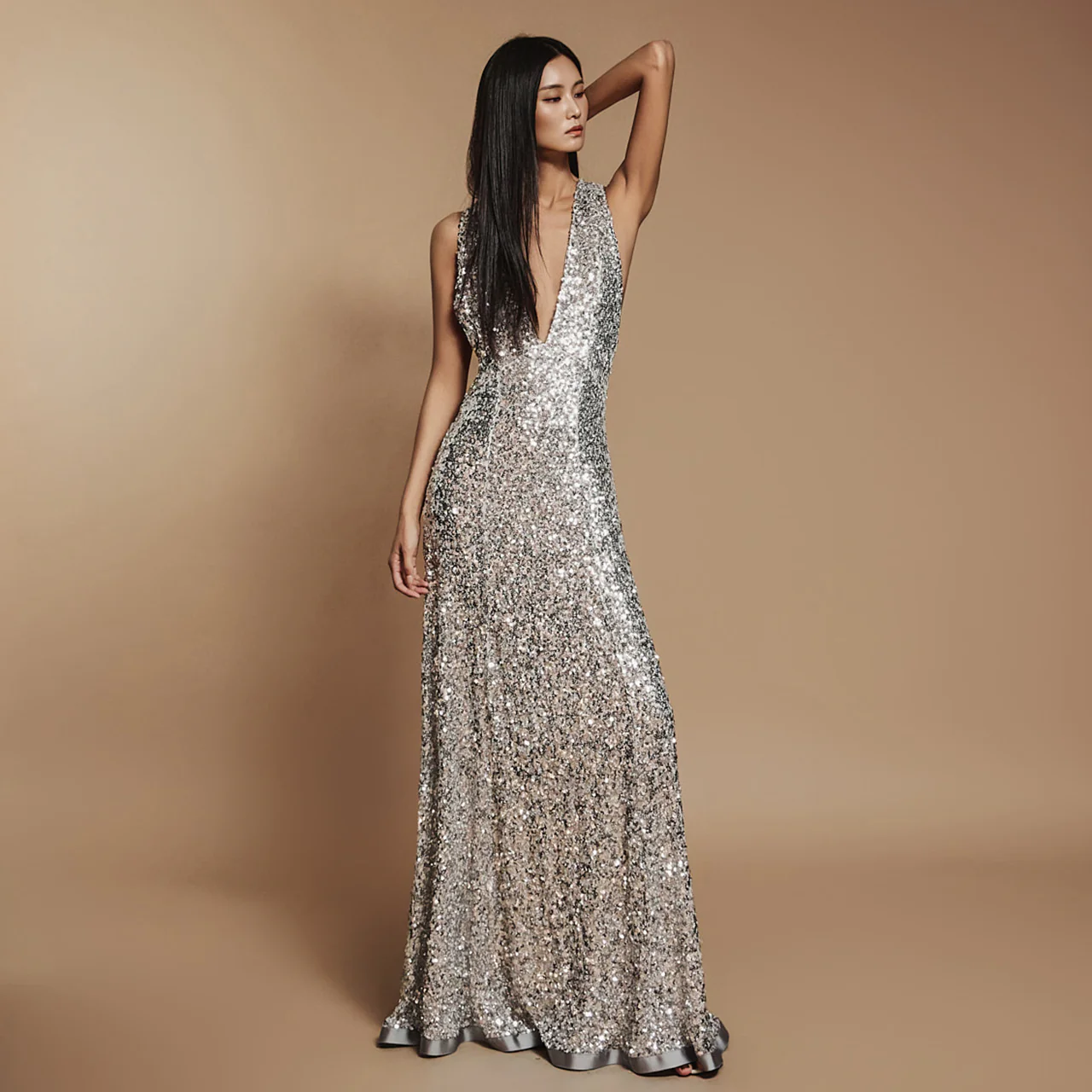 D5099 Spangle V-neck Dress - Image 2