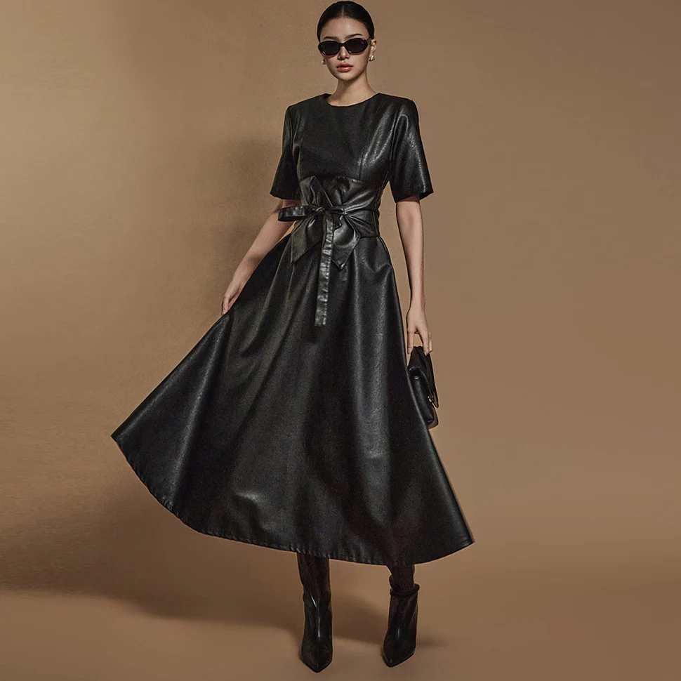 D5109 Leather A-Line Dress - Image 2