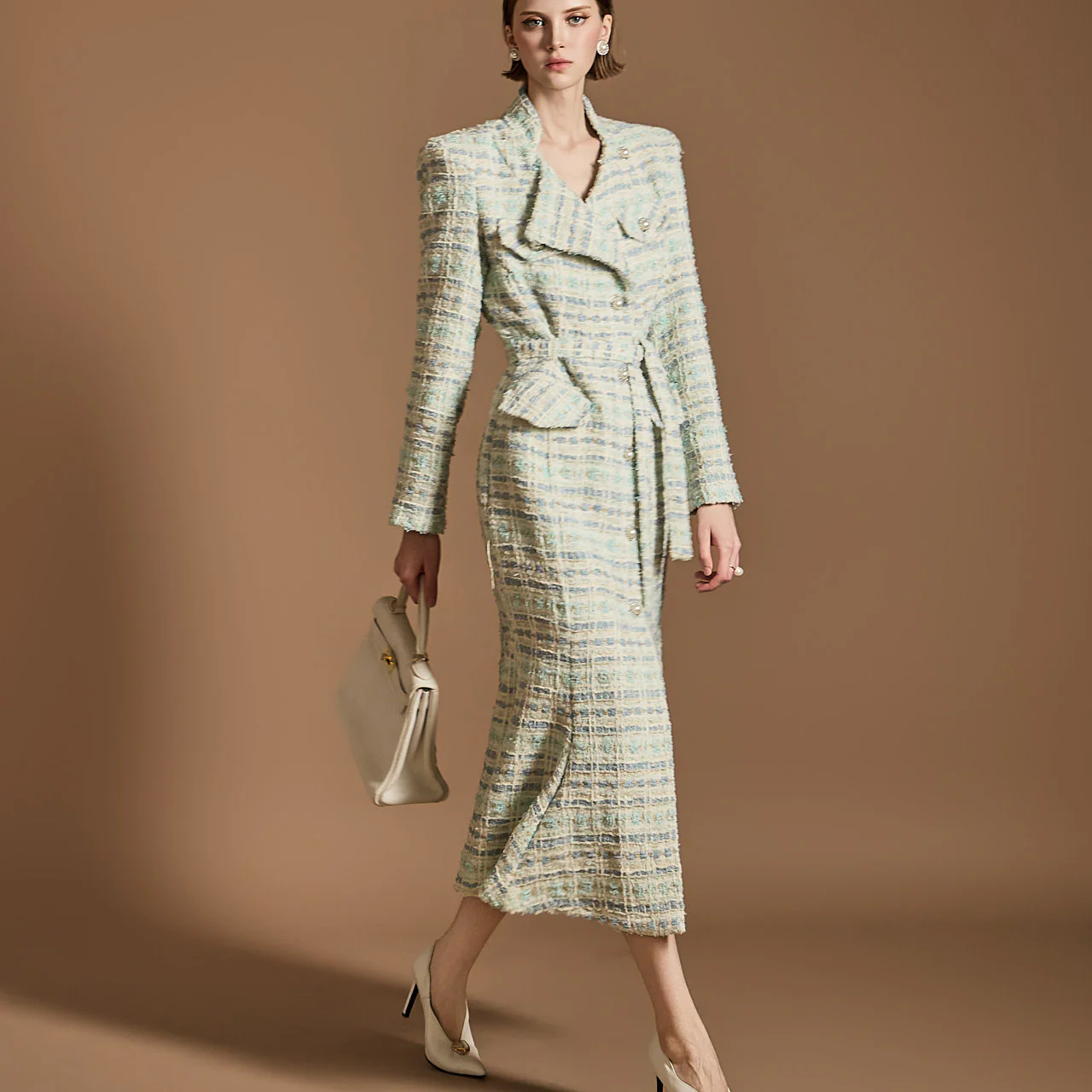 D5133 Wool Tweed Dress With Belt - Image 2