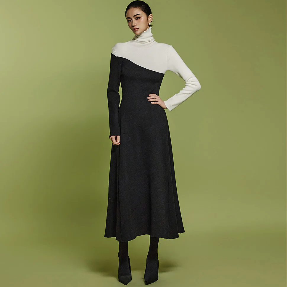 D5140 Color Contrasting Knit Dress - Image 2