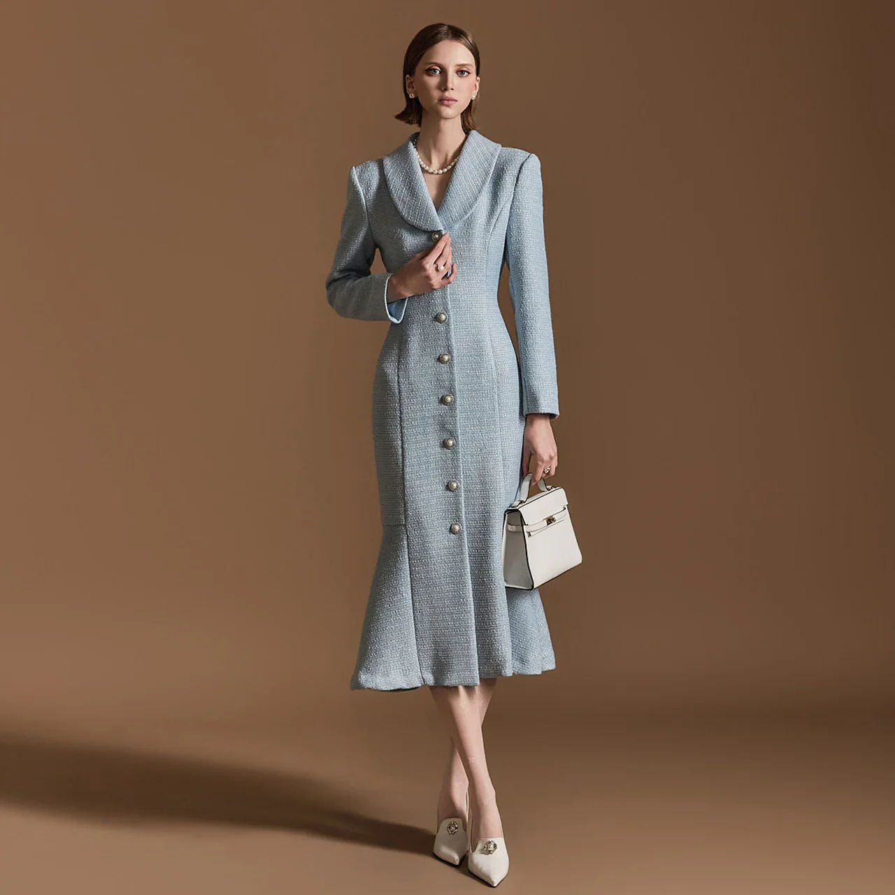 D5165 Tweed Shawl Collar Dress - Image 2