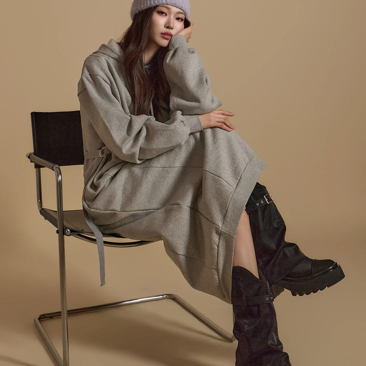 D5171 Fleece-lined Hooded Dress - Image 2