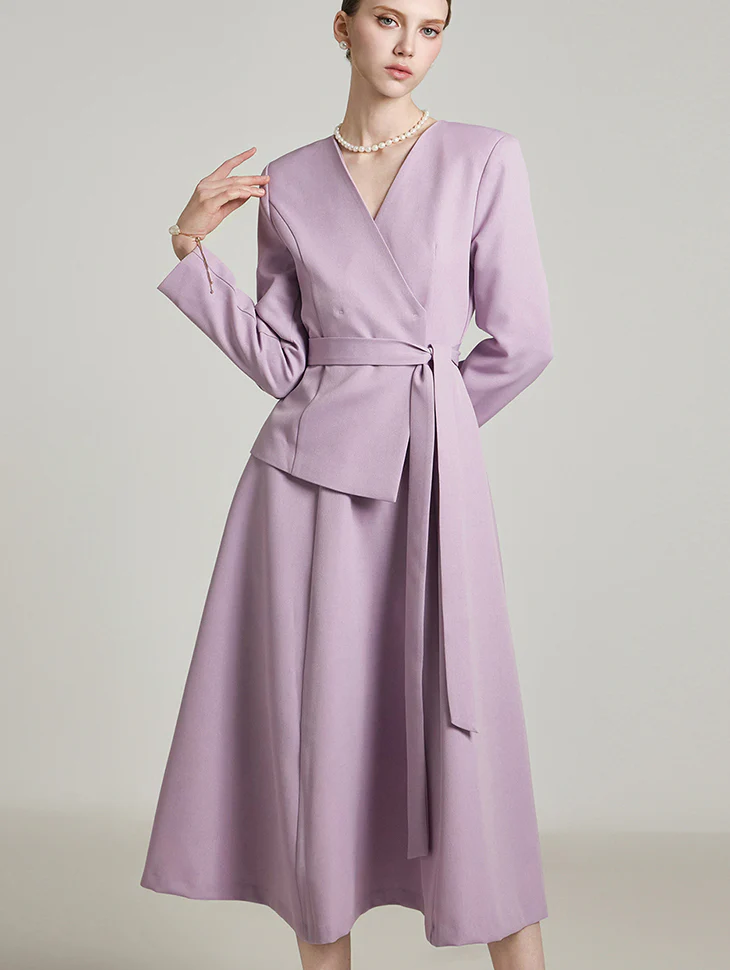 D5193 V-neck Dress with Belt