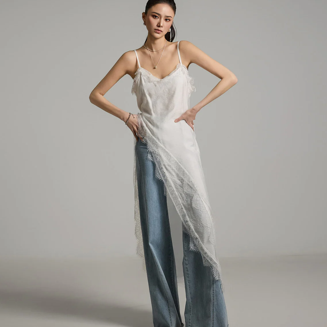 D5203 Lace Asymmetric Dress - Image 2