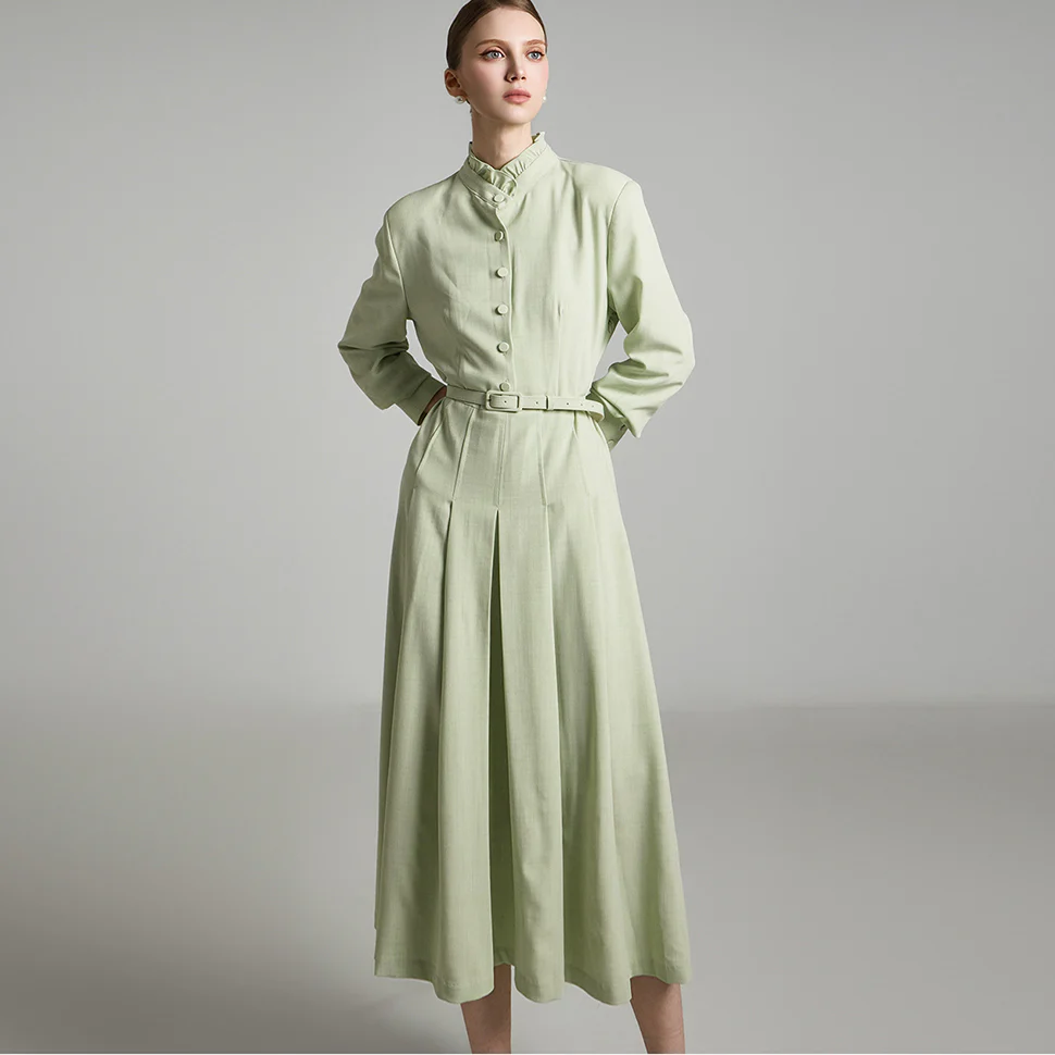 D5209 Pleated Dress with Belt - Image 2