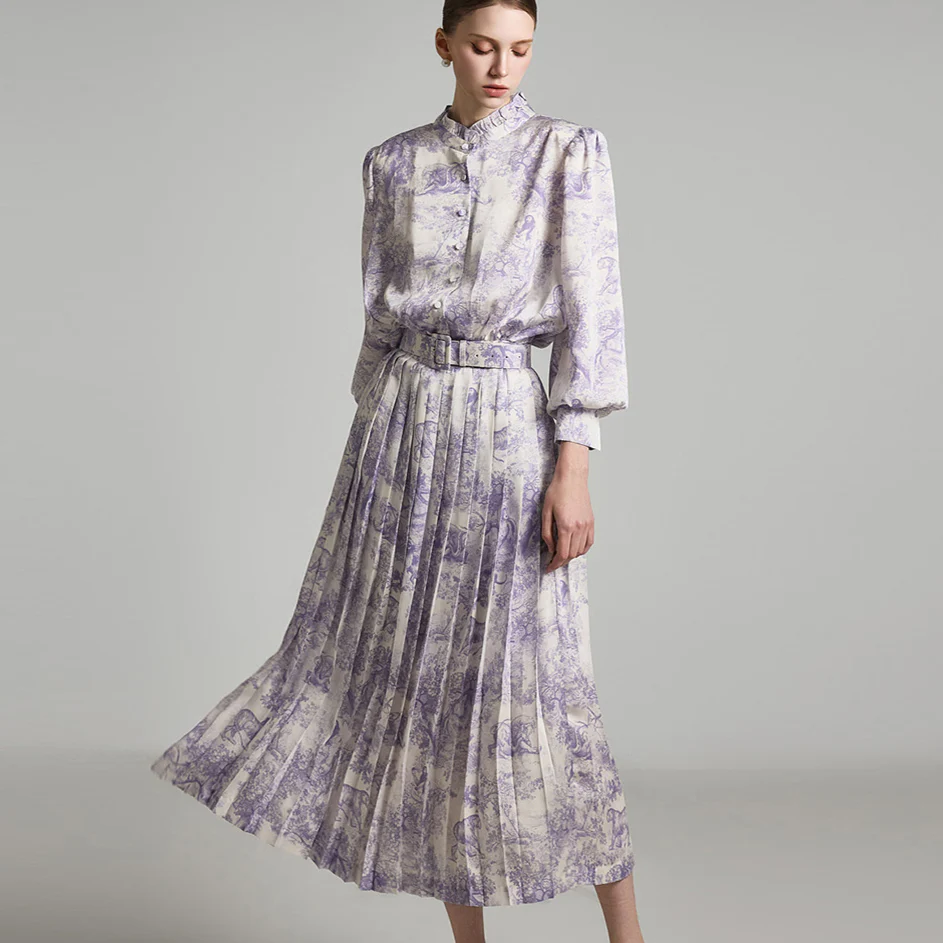 D5211 Pleats Dress with Belt - Image 2