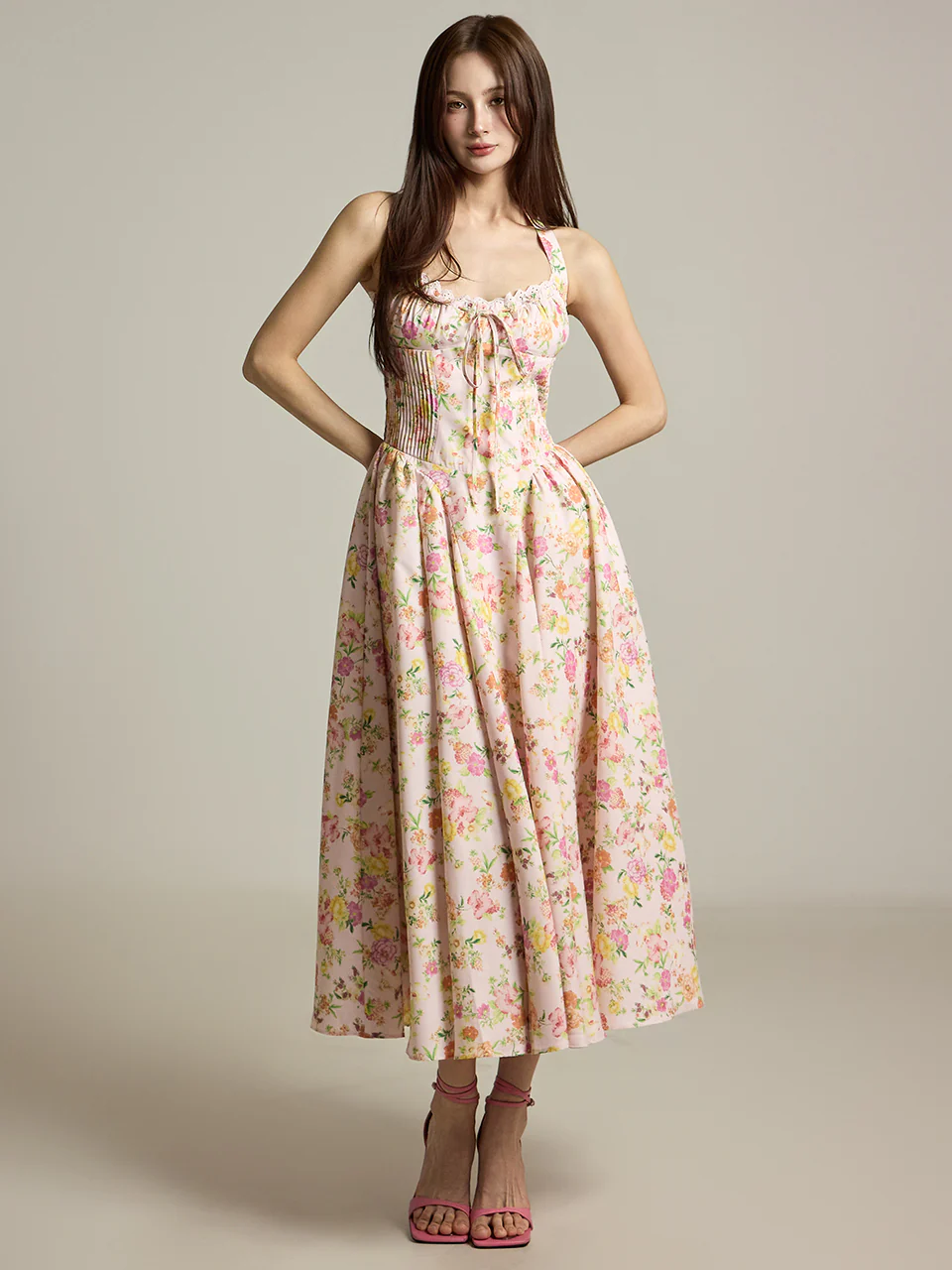 D5246 Flower Pattern Halterneck Dress
