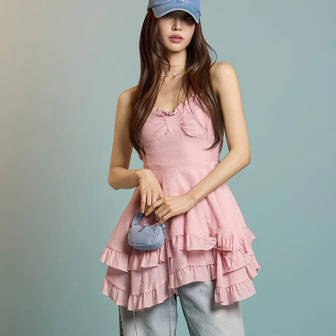 D5258 Ribbon Frill Mini Dress - Image 2
