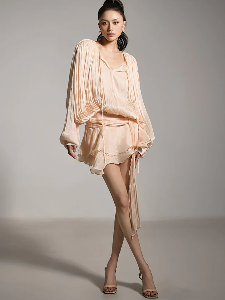D5267 Glossy Shirring Dress