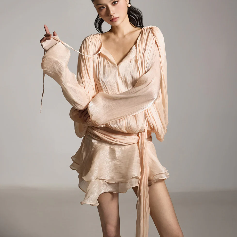 D5267 Glossy Shirring Dress - Image 2