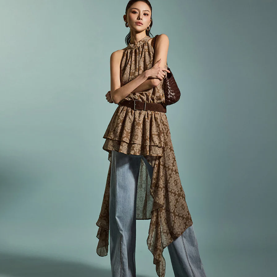 D5270 Asymmetric Dress with Belt - Image 2