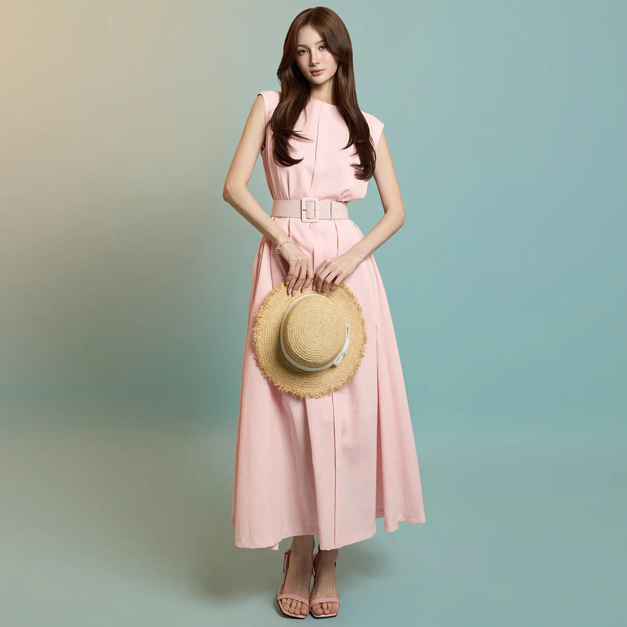 D5275 Sleeveless Dress with Belt - Image 2