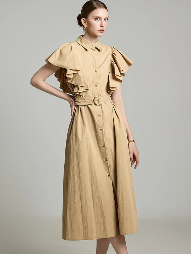 D5281 Frill Sleeve Dress with Belt