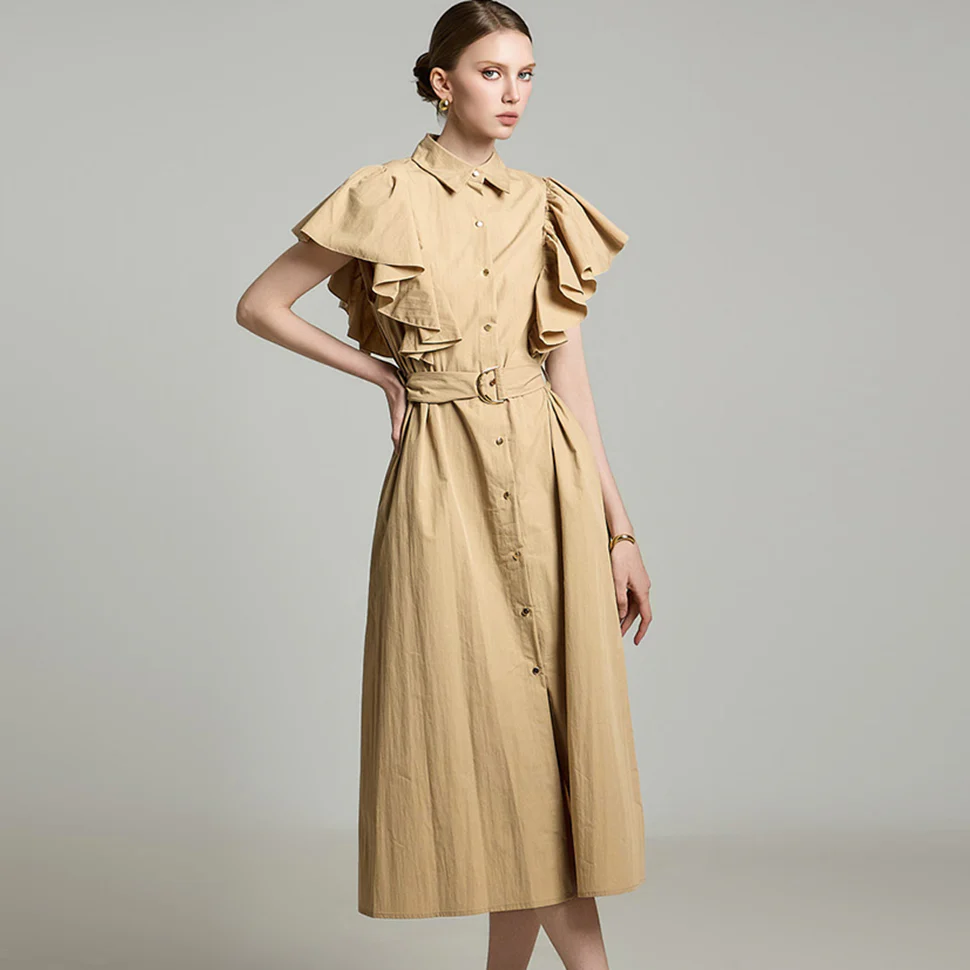 D5281 Frill Sleeve Dress with Belt - Image 2