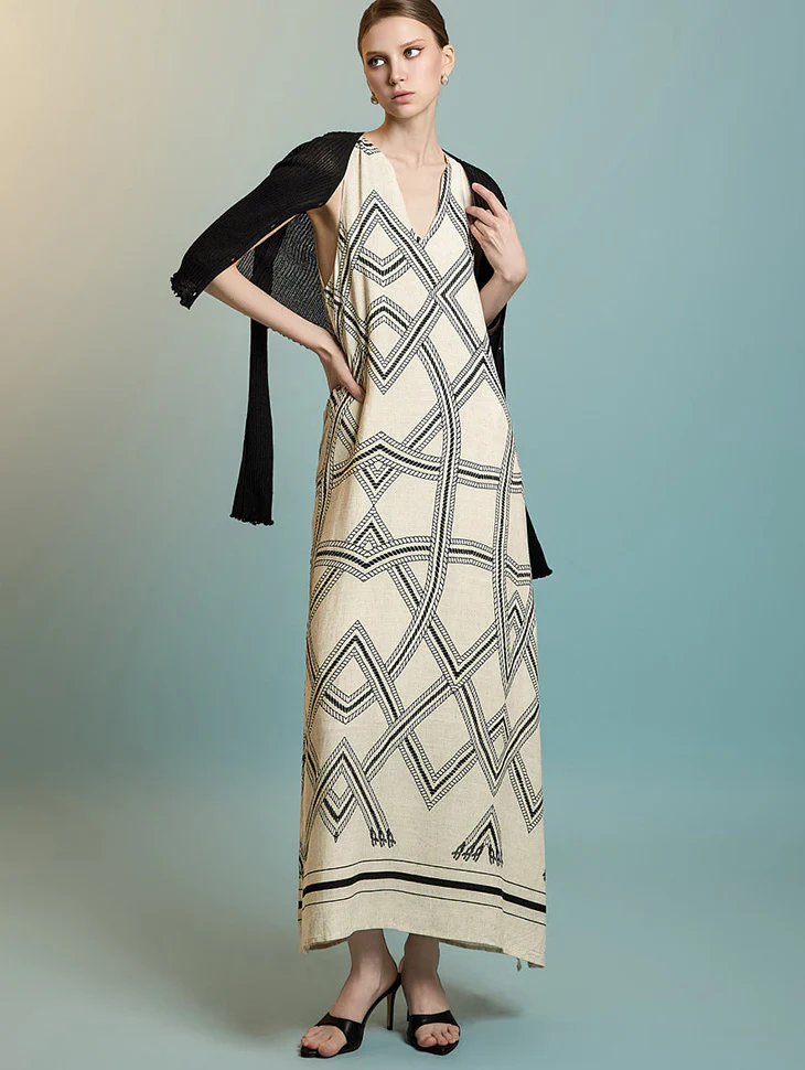 D5287 Patterned Sleeveless Dress