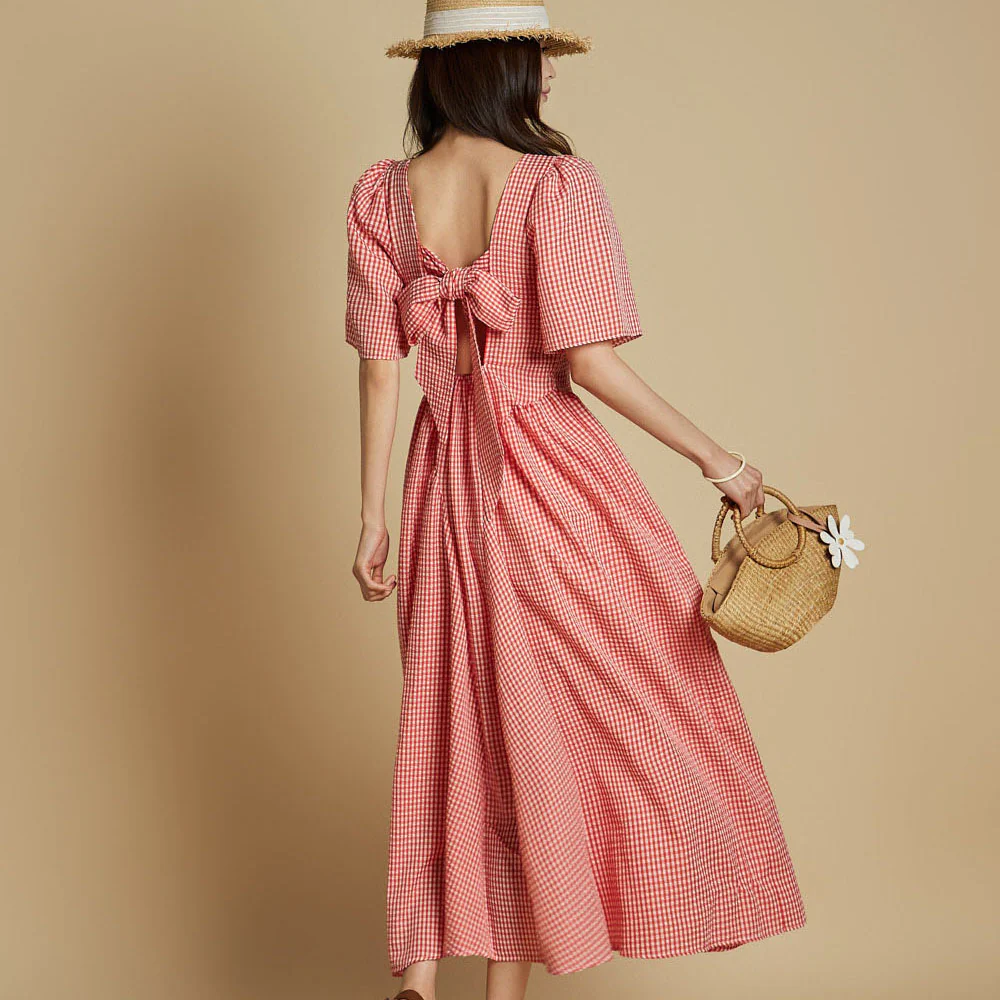 D5306 Plaid Shirring Dress - Image 2