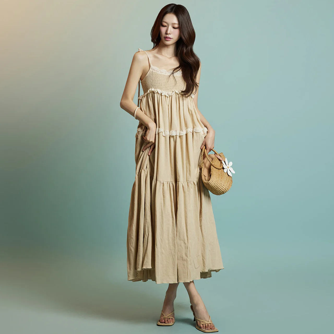 D5309 Shirring Tiered Dress - Image 2