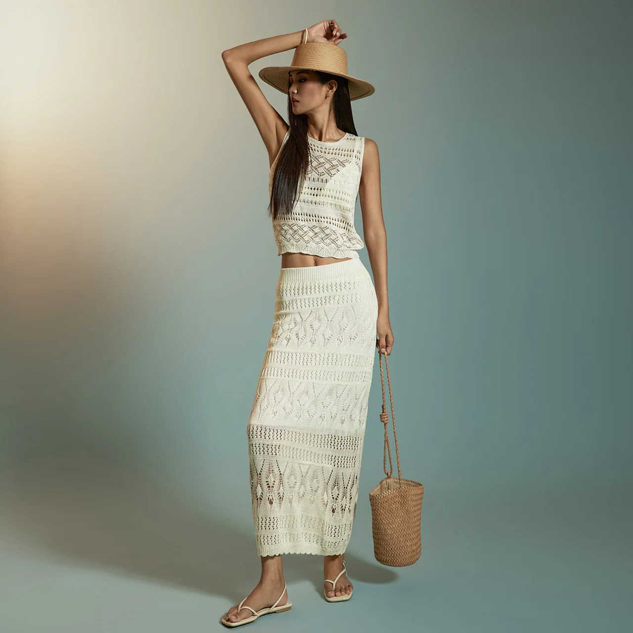 D5322 Eyelet Designed Knit Two-Piece - Image 2