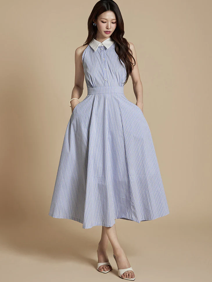 D5324 Halter Neck Shirt Dress