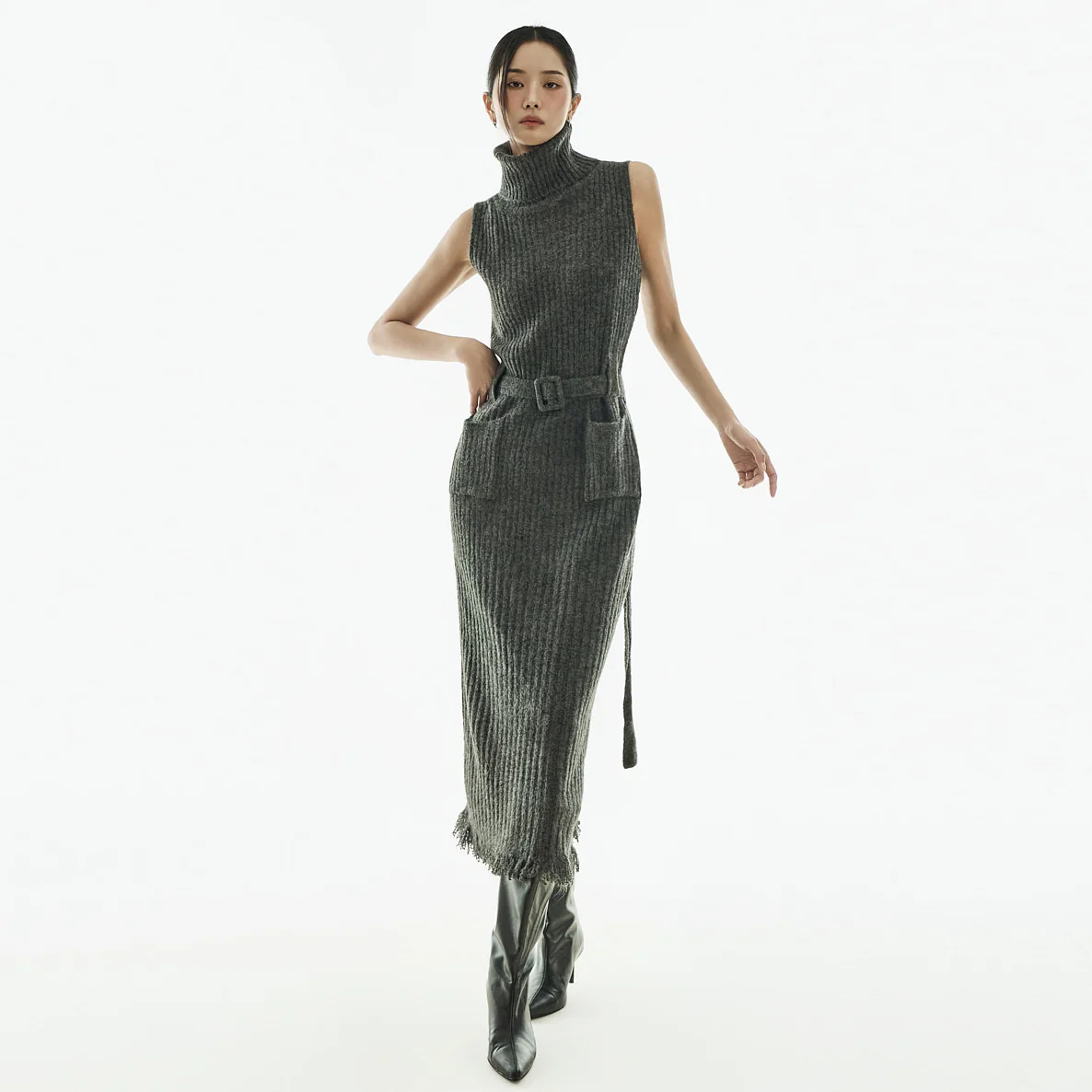D5444 Knit Dress with Belt - Image 2
