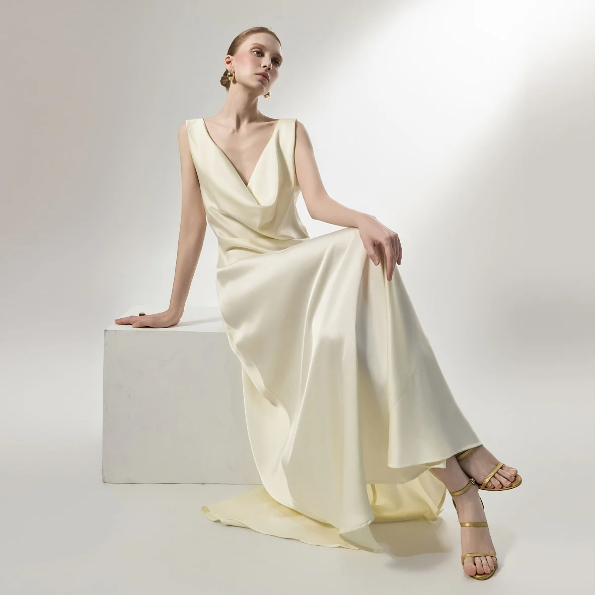D5467 Cowl Neck Satin Dress - Image 2