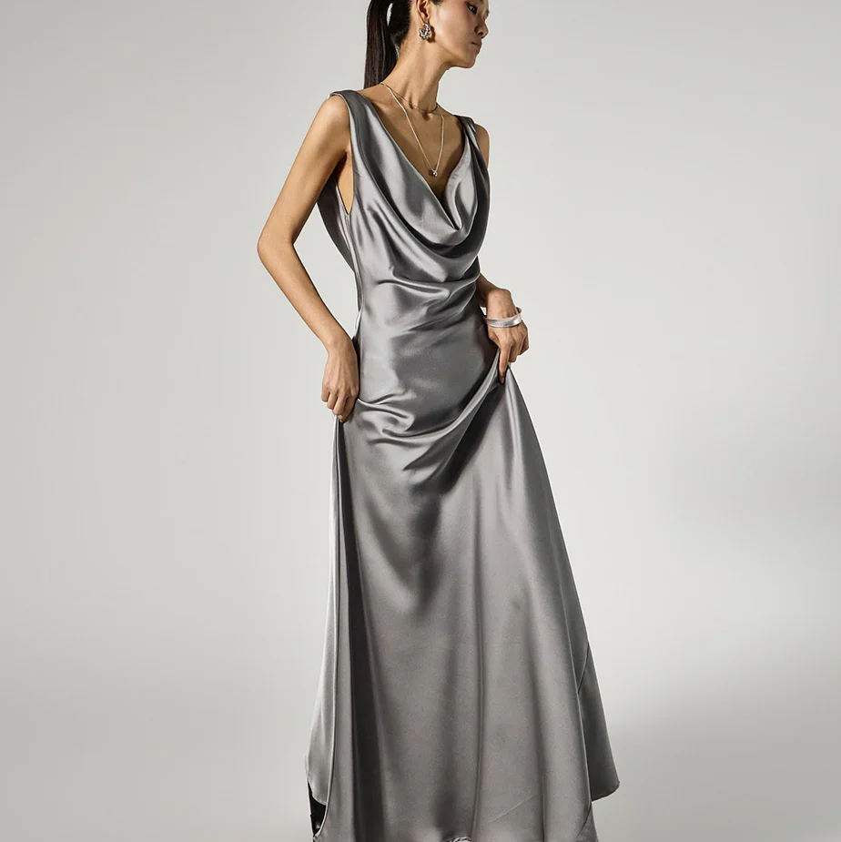 D5467 Cowl Neck Satin Dress - Image 2