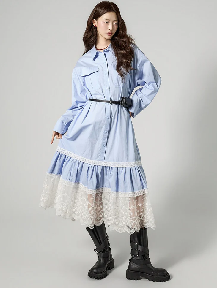 D5474 Lace Shirts Dress