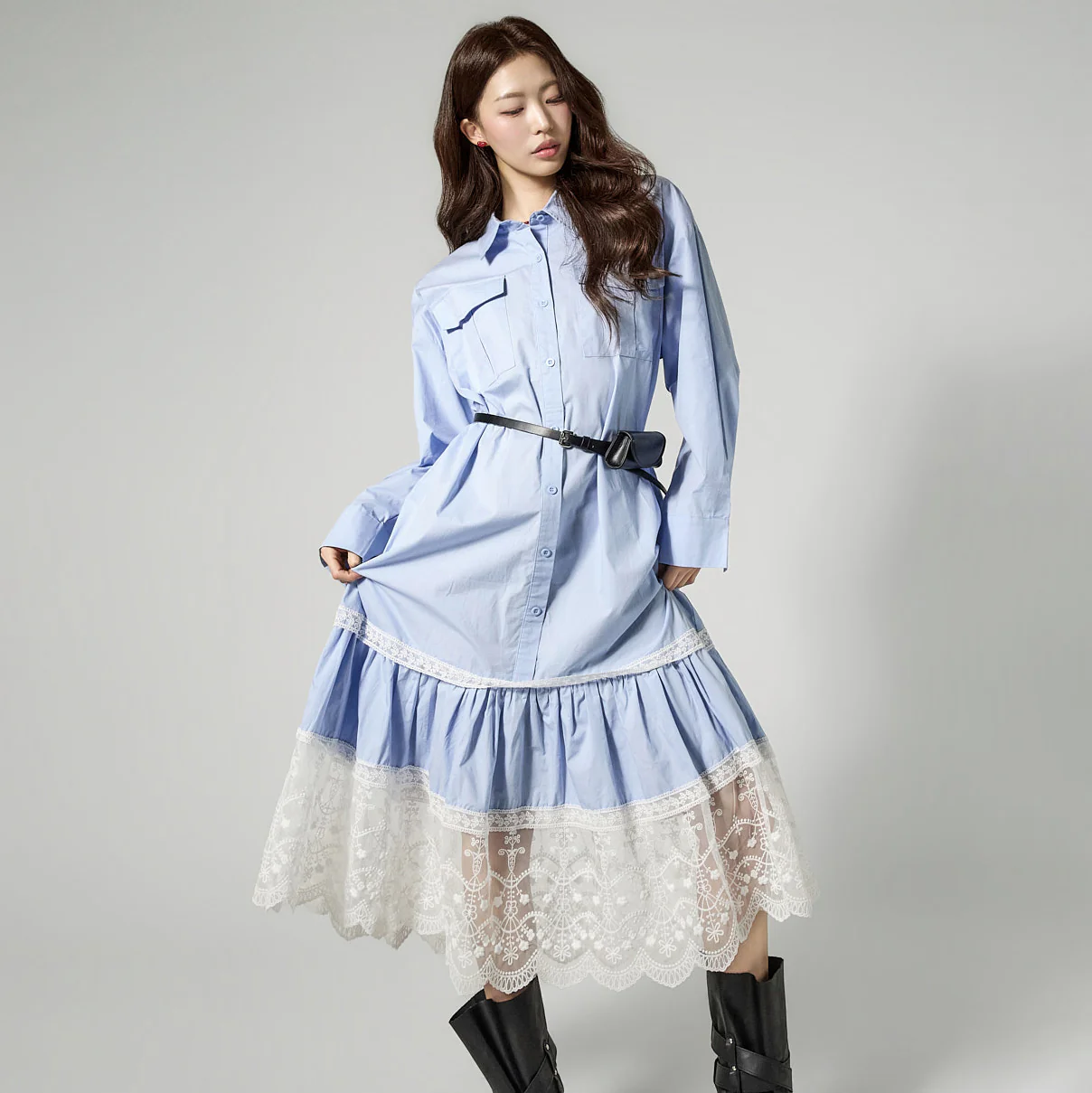 D5474 Lace Shirts Dress - Image 2
