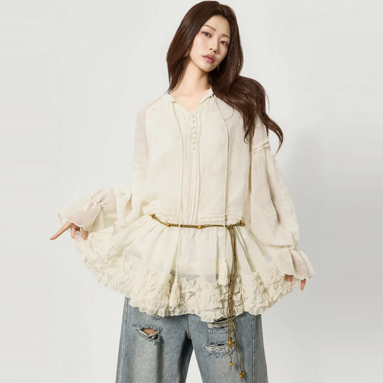 D5486 Linen Dress with Belt - Image 2